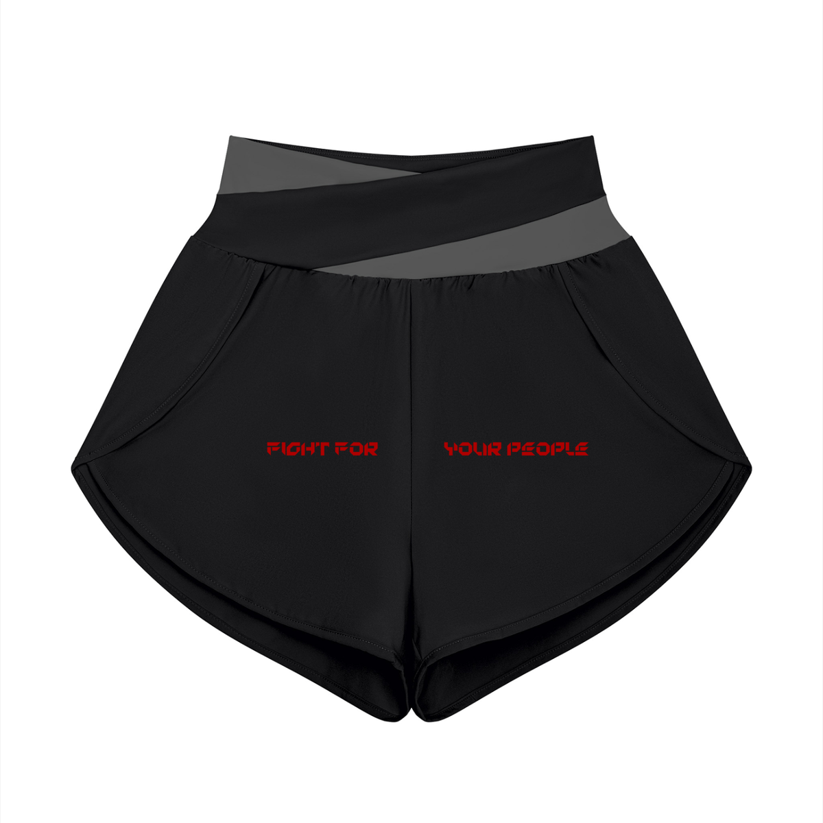 Szorty Panelowe 2-w-1 – Nowrocky™ — damskie szorty sportowe 2-w-1 z panelami, ujęcie z przodu na modelce