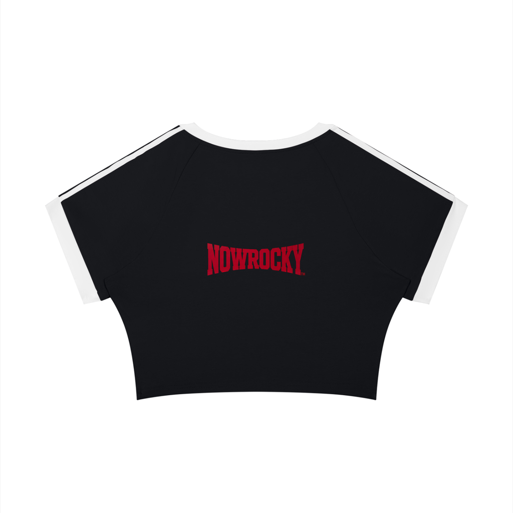T-shirt Damski Raglan Crop Contrast Tape – Nowrocky™ — krótka koszulka z kontrastową taśmą, tył