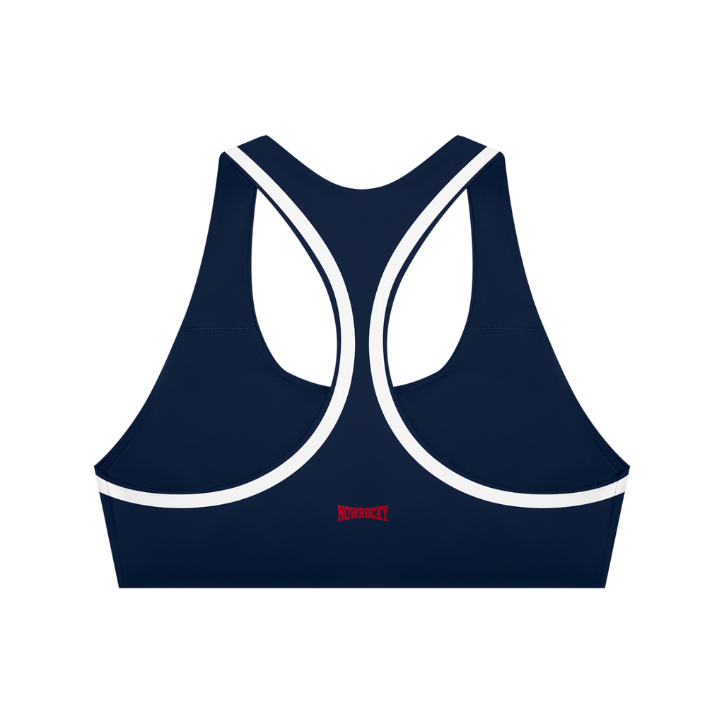 Biustonosz Sportowy Racerback Contrast Tape – Nowrocky™ — zbliżenie na kontrastową taśmę pod biustem