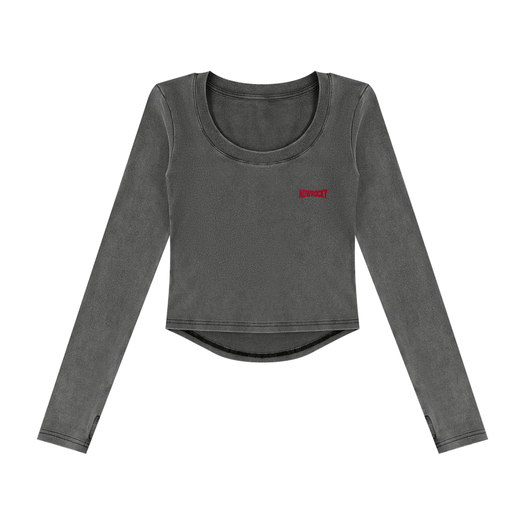 Longsleeve Crop Vintage Wash – Nowrocky™ — krótka koszulka z długim rękawem, widok z przodu