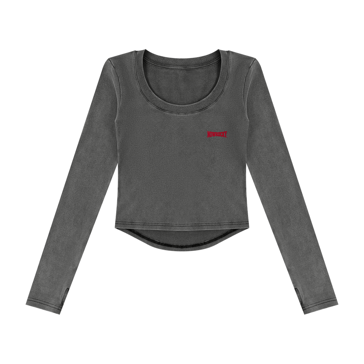 Longsleeve Crop Vintage Wash – Nowrocky™ — krótka koszulka z długim rękawem, widok z przodu