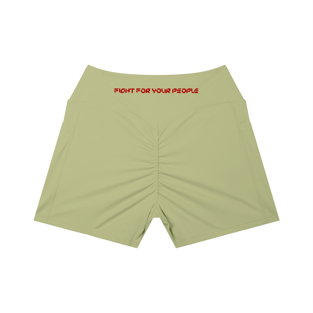 Szorty Treningowe High Waist z Kieszeniami – Nowrocky™ — układ na płasko, obrys kroju