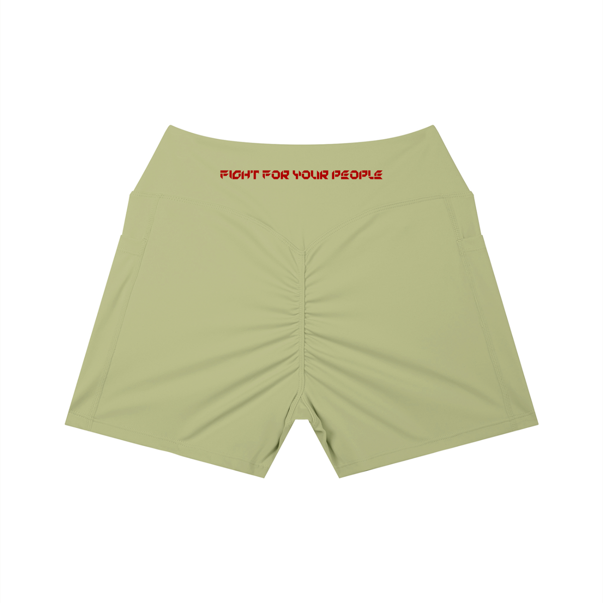 Szorty Treningowe High Waist z Kieszeniami – Nowrocky™ — układ na płasko, obrys kroju