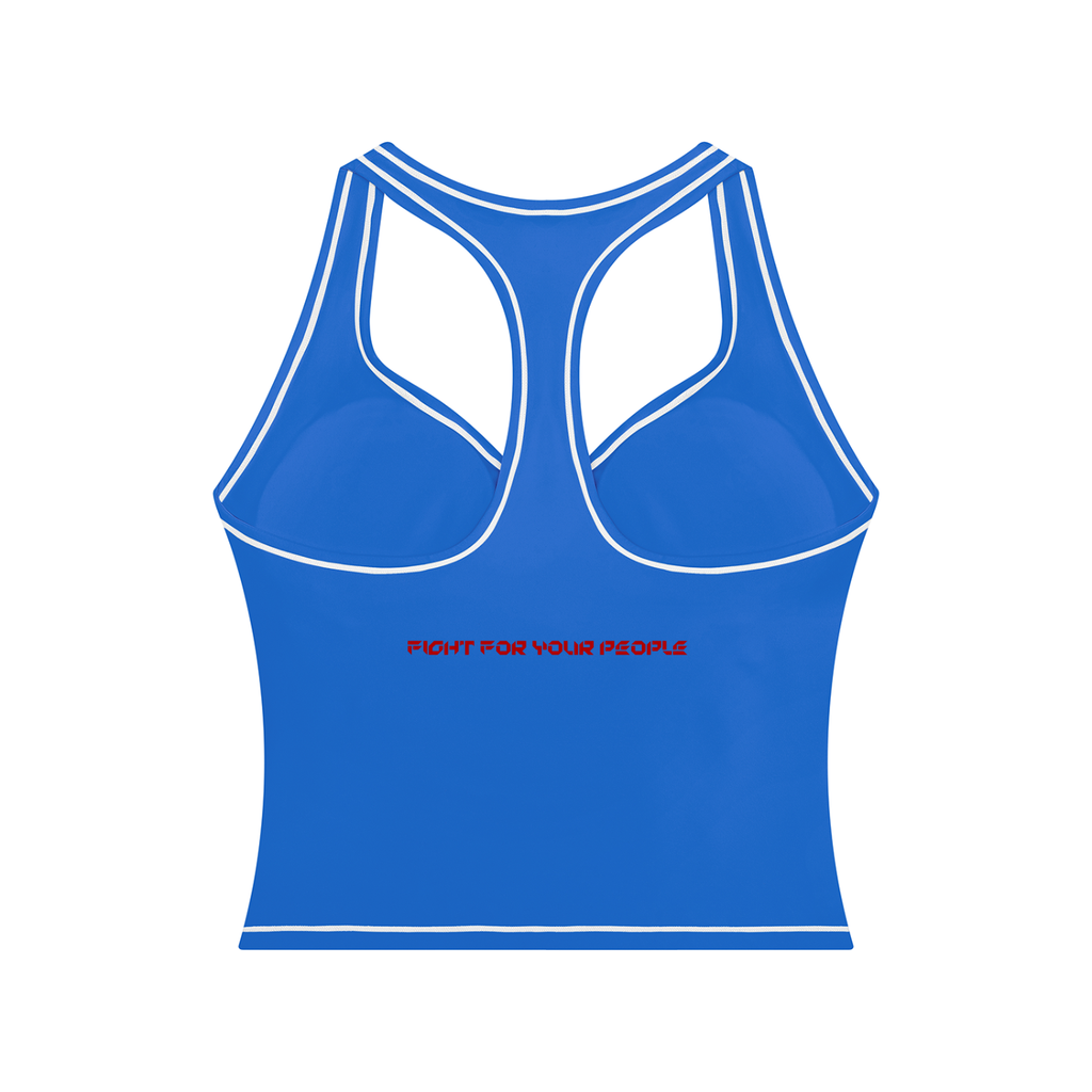 Tank Top Racerback Contrast Stitch – Nowrocky™ — układ na płasko, pełny obrys kroju