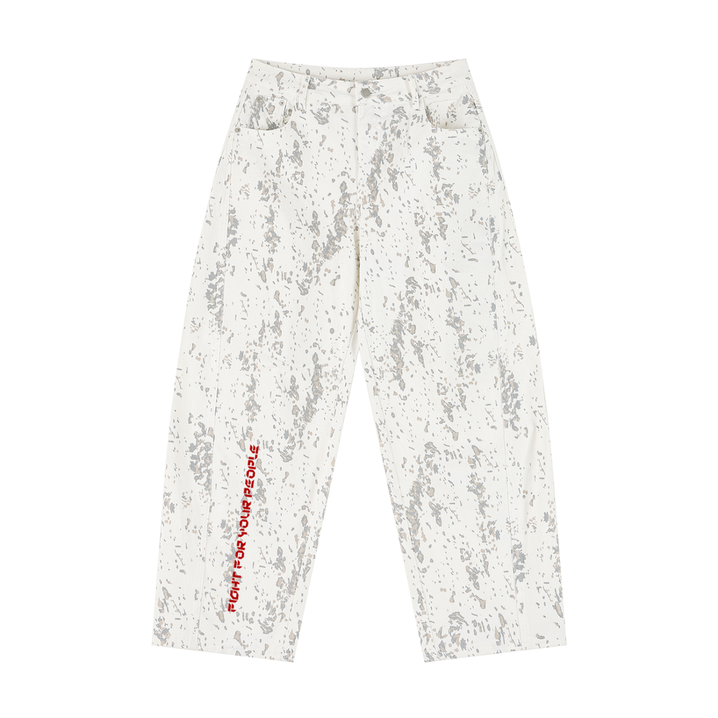 Jeansy Barrel Leg Splatter – Nowrocky™ — spodnie jeansowe o kroju barrel leg, ujęcie z przodu