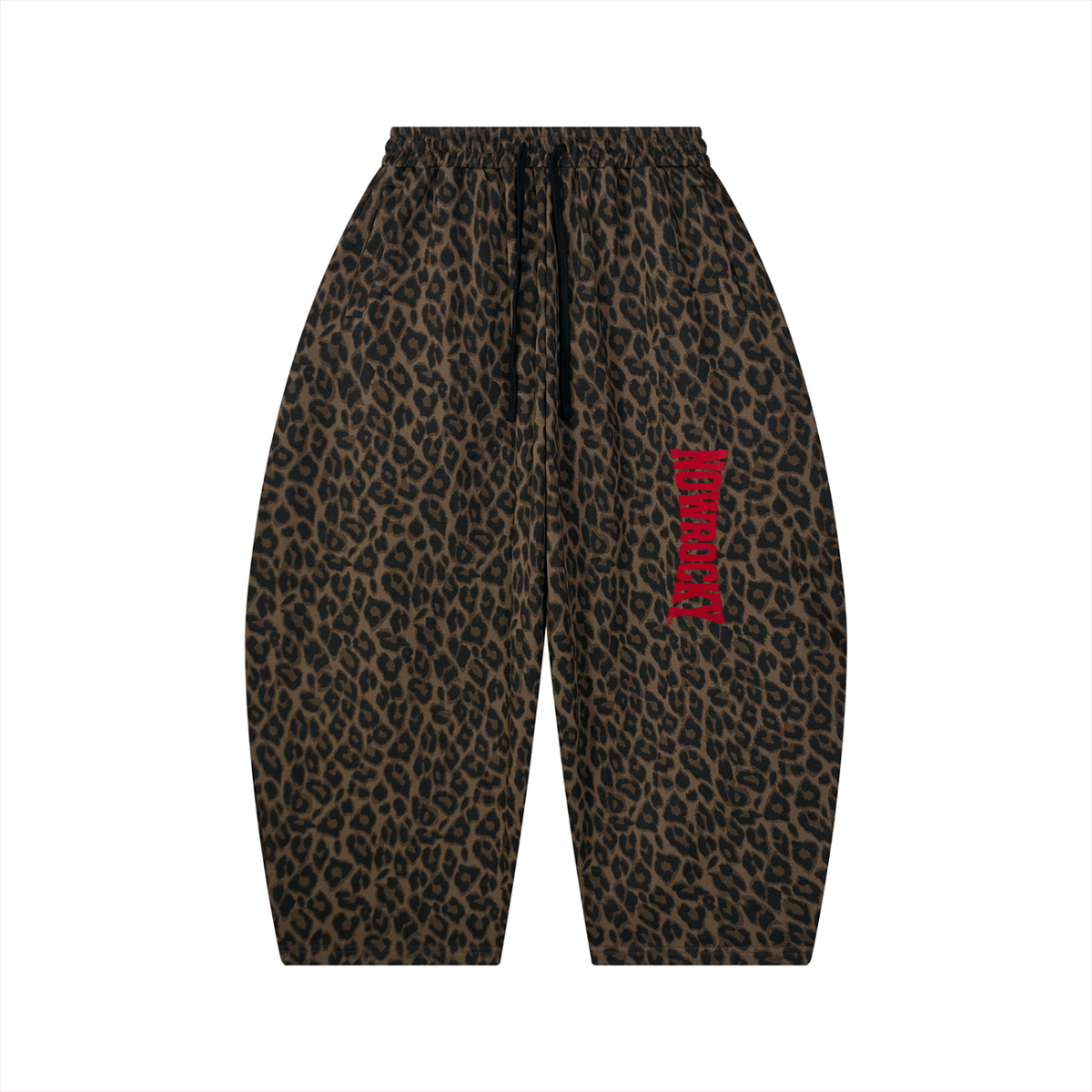 Spodnie Dresowe Leopard Barrel Leg – Nowrocky™ — zbliżenie na wzór leopard