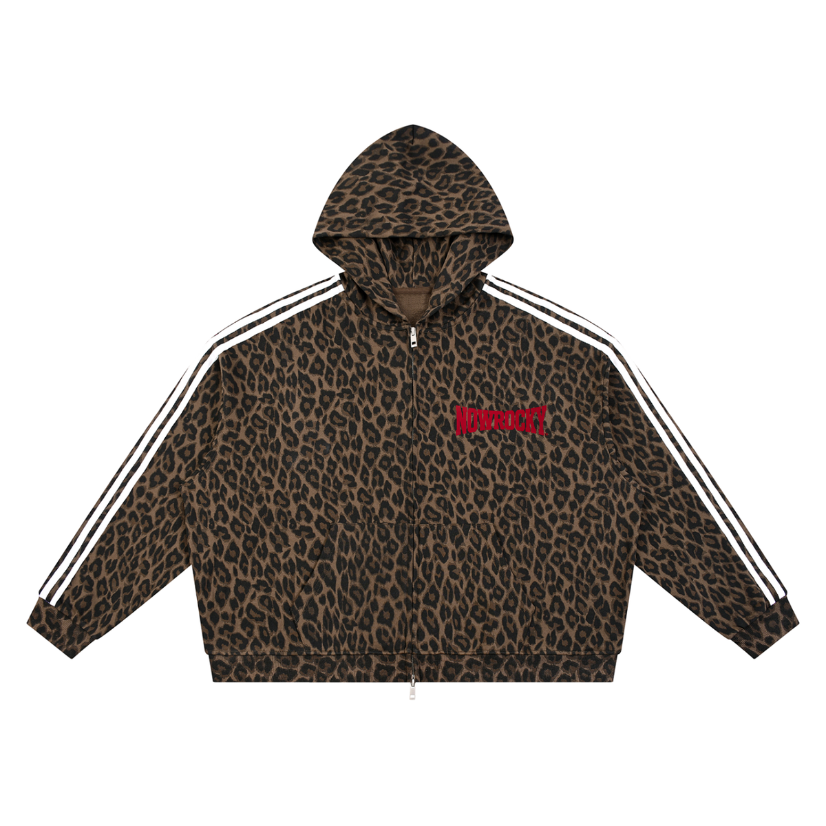 Bluza Leopard Full Zip Contrast Tape – Nowrocky™ — bluza w panterkę na modelce, sylwetka
