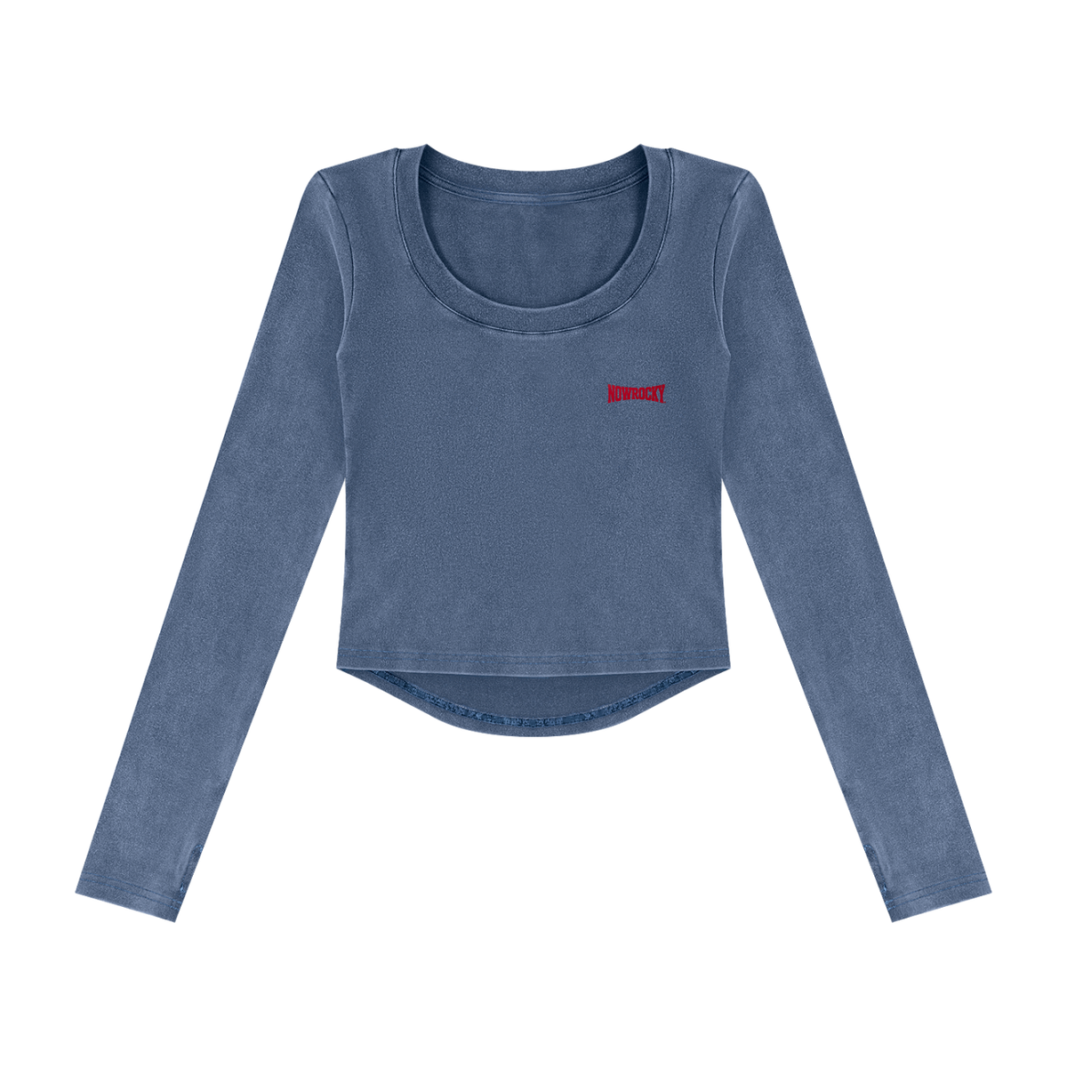 Longsleeve Crop Vintage Wash – Nowrocky™ — longsleeve crop na modelce, cała sylwetka
