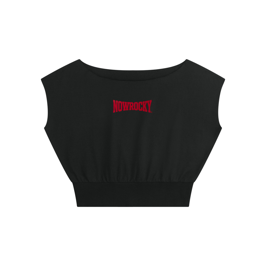 T-shirt Boatneck Raw Edge Crop – Nowrocky™ — krótka koszulka z dekoltem łódką, ujęcie z przodu