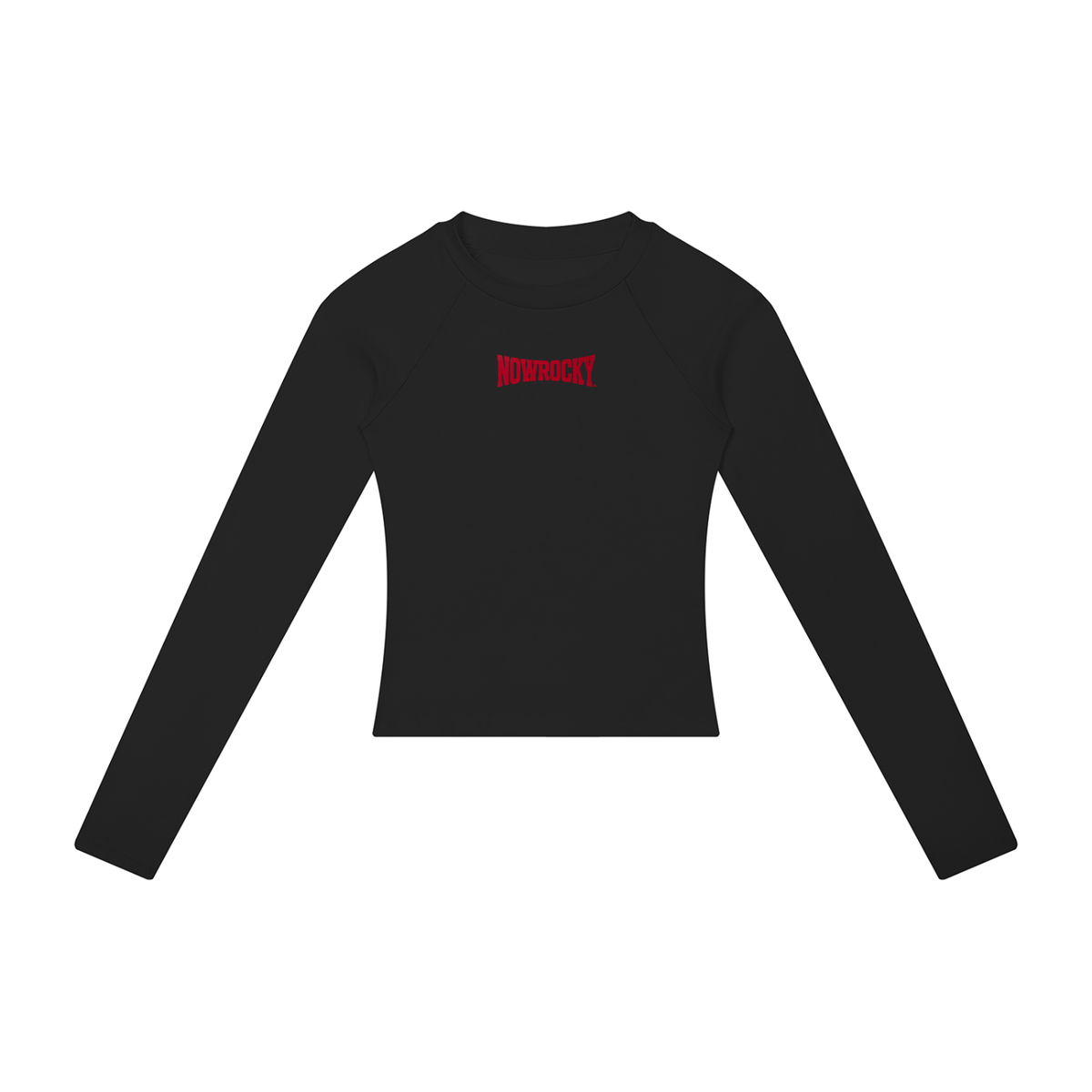 Longsleeve Slim Raglan Crop – Nowrocky™ — koszulka z długim rękawem, ujęcie z przodu na modelce