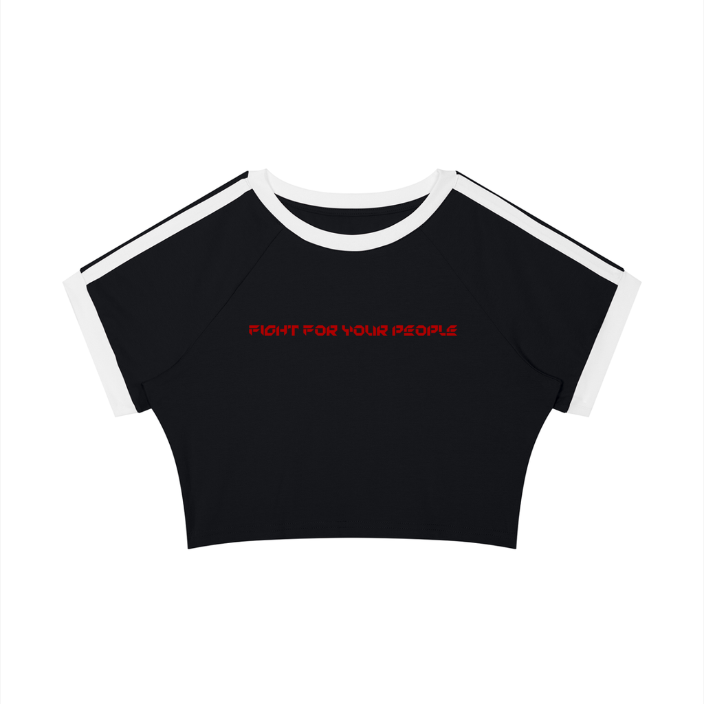 T-shirt Damski Raglan Crop Contrast Tape – Nowrocky™ — damska koszulka crop raglan, ujęcie z przodu