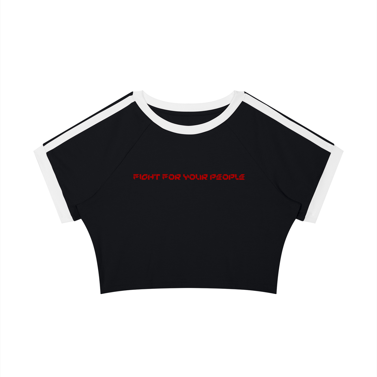 T-shirt Damski Raglan Crop Contrast Tape – Nowrocky™ — damska koszulka crop raglan, ujęcie z przodu