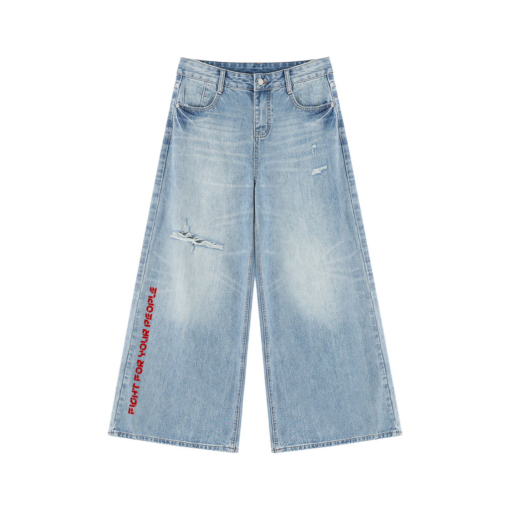 Jeansy Damskie Vintage Wash Distressed Wide Leg – Nowrocky™ — damskie spodnie jeansowe, przód