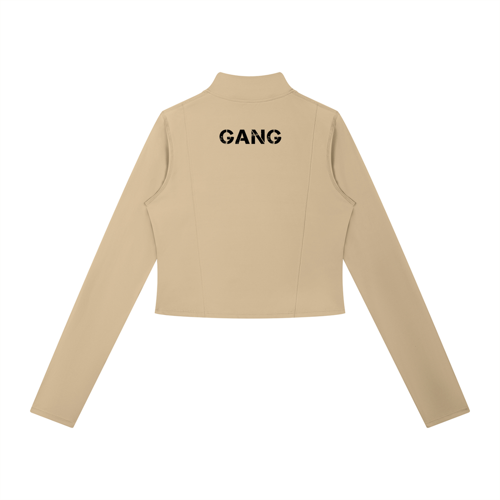 Kurtka Cropped Full-Zip Stójka – Nowrocky™ — stójka i suwak zamka, zbliżenie