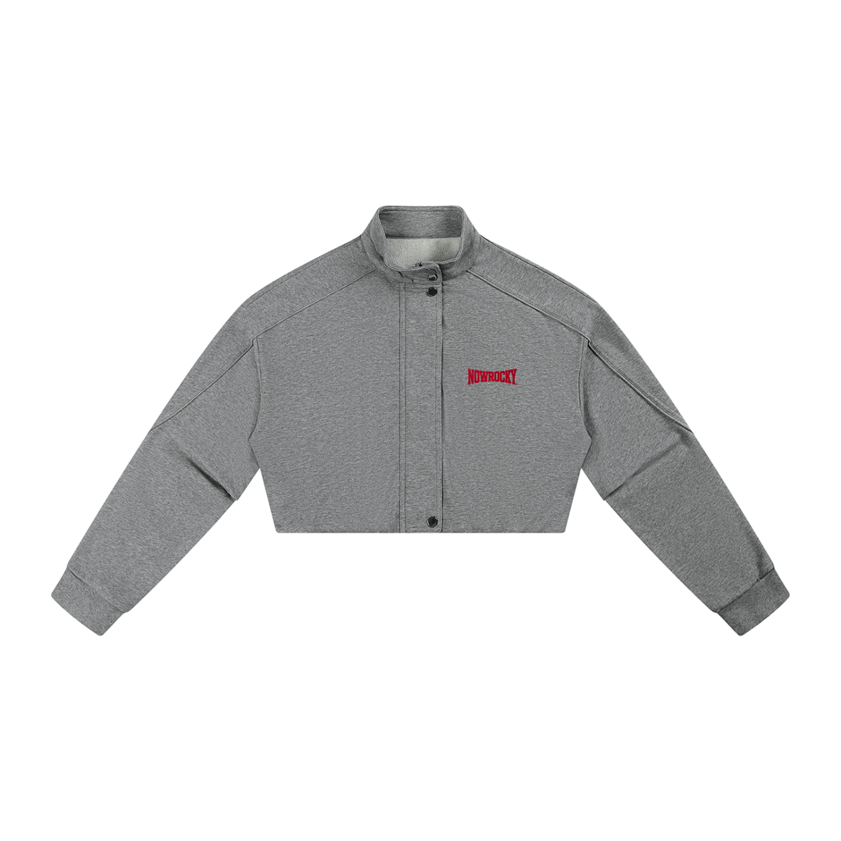 Kurtka Damska Cropped ze Stójką – Nowrocky™ — zamek błyskawiczny w zbliżeniu