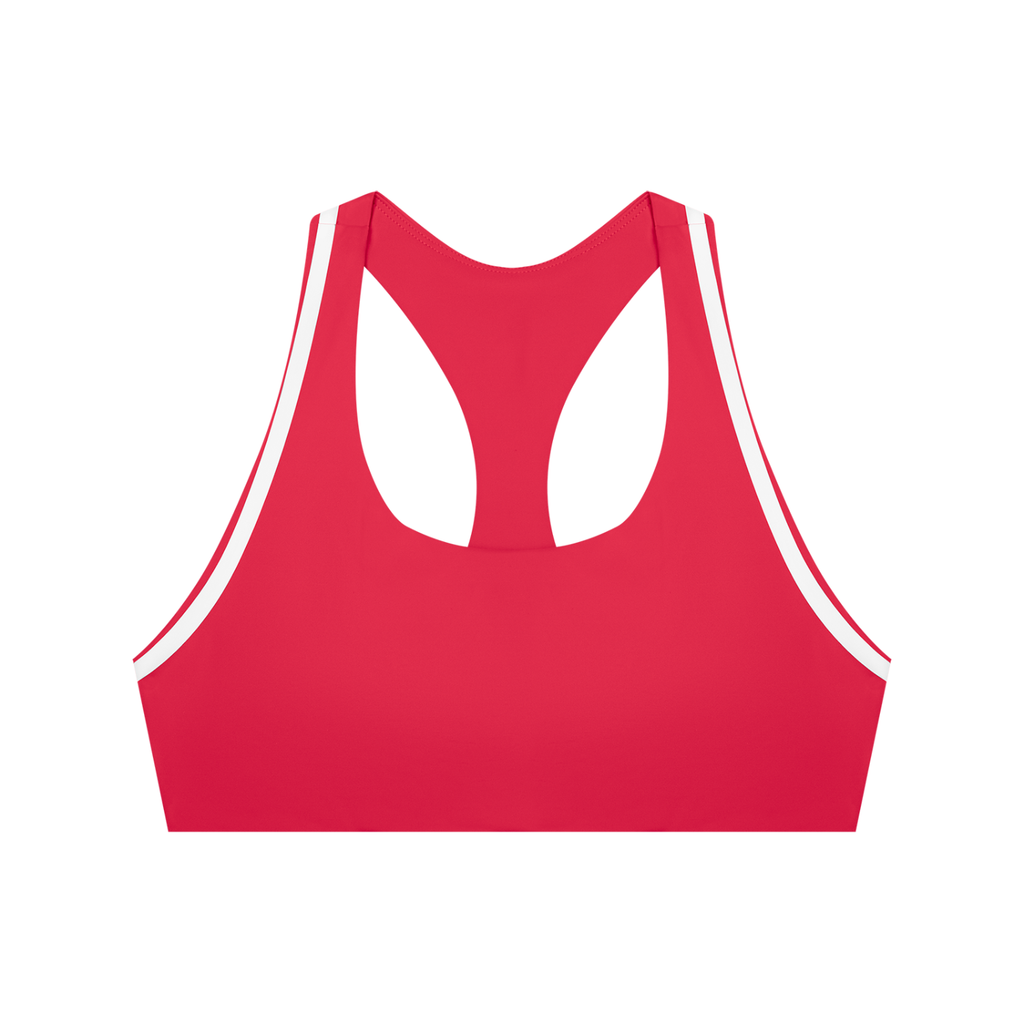 Biustonosz Sportowy Racerback Contrast Tape – Nowrocky™ — dekolt i szeroki ściągacz w kadrze studyjnym