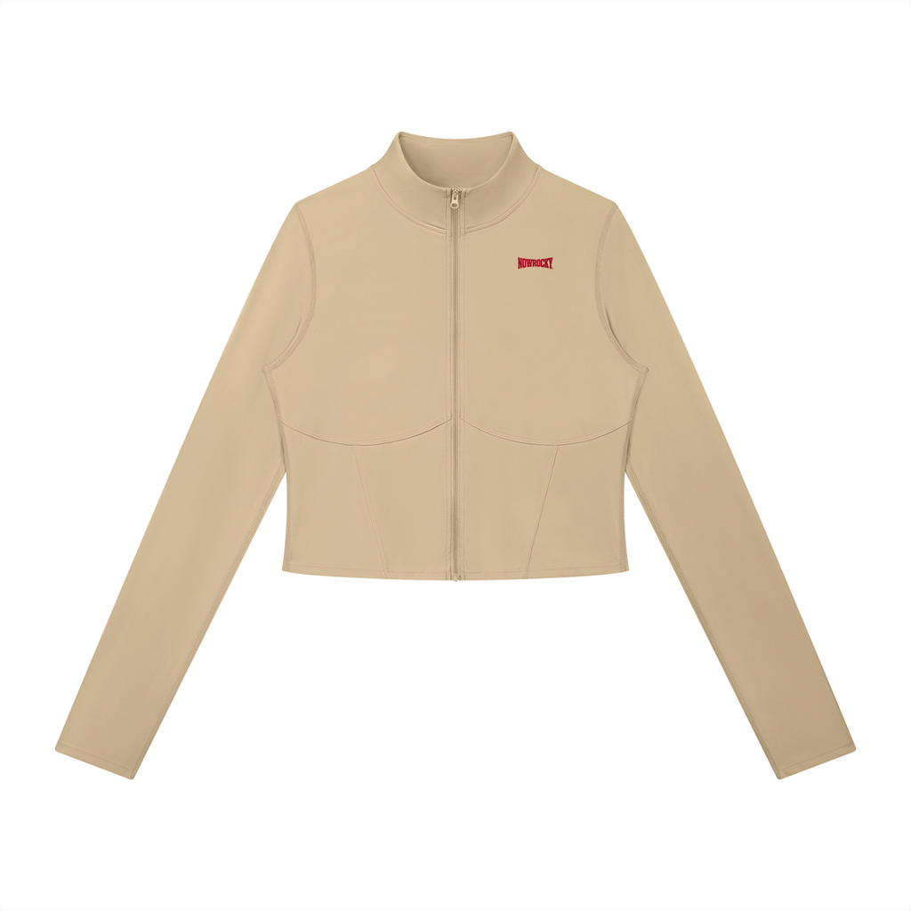 Kurtka Cropped Full-Zip Stójka – Nowrocky™ — kurtka na modelce, cała sylwetka