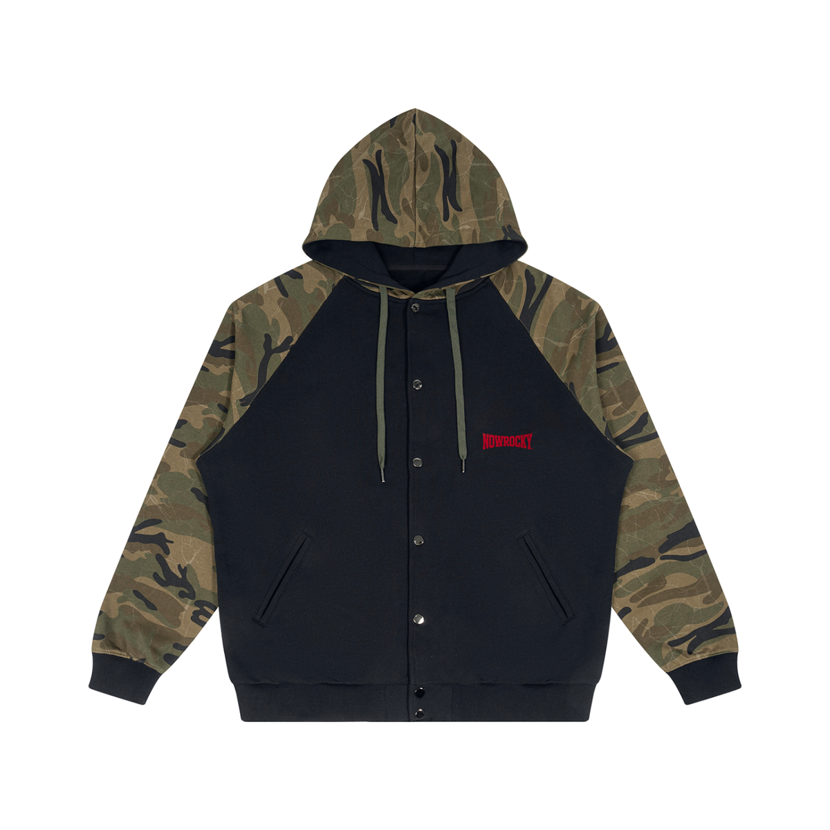 Bluza z Kapturem Camo Raglan Zip w kolorze czarne moro – Nowrocky (streetwear)