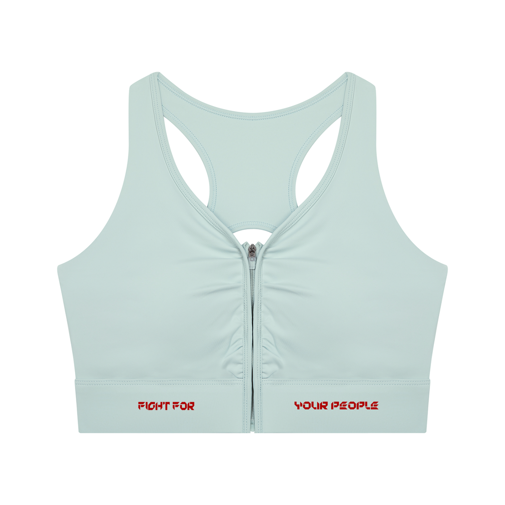 Biustonosz Sportowy Cropped Zip Racerback – Nowrocky™ — stanik na modelce, cała sylwetka