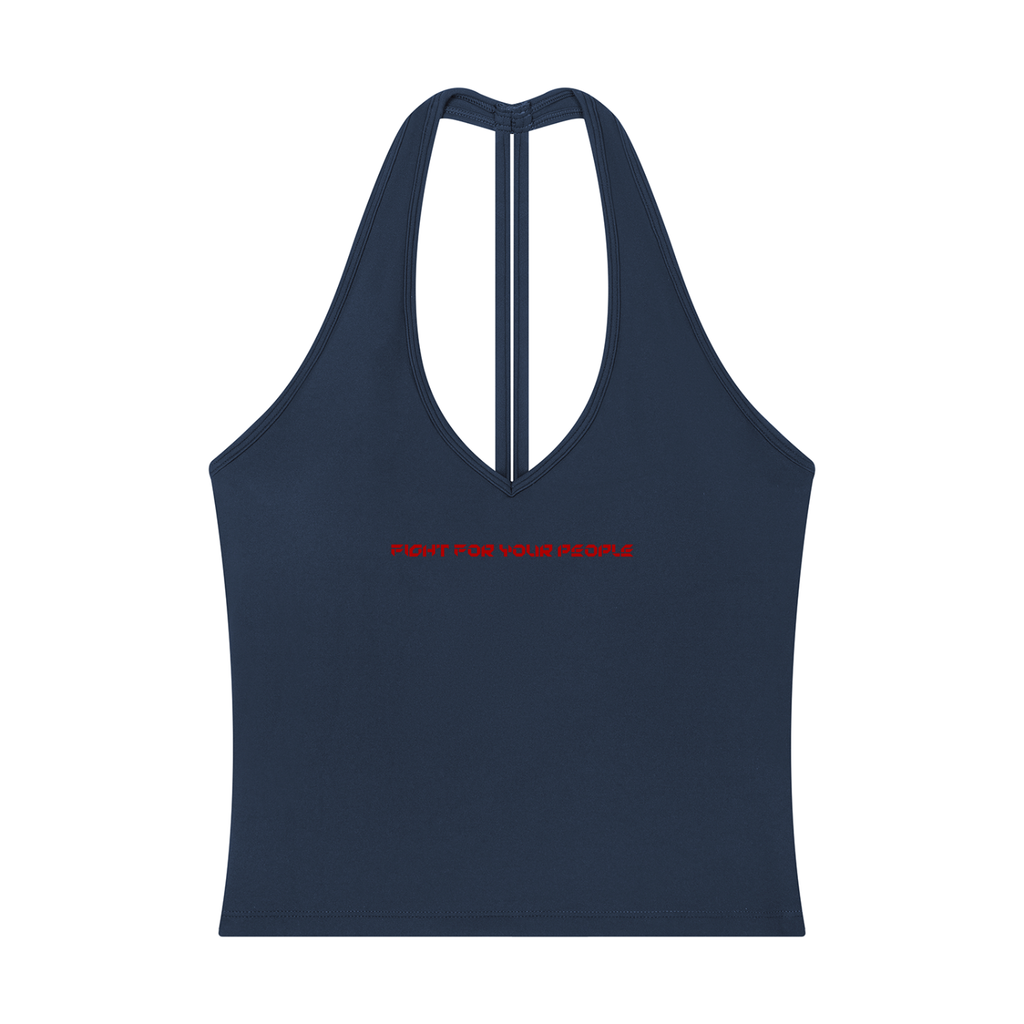 Tank Top Halter V-Neck Cropped – Nowrocky™ — bezrękawnik sportowy z profilu, cała sylwetka