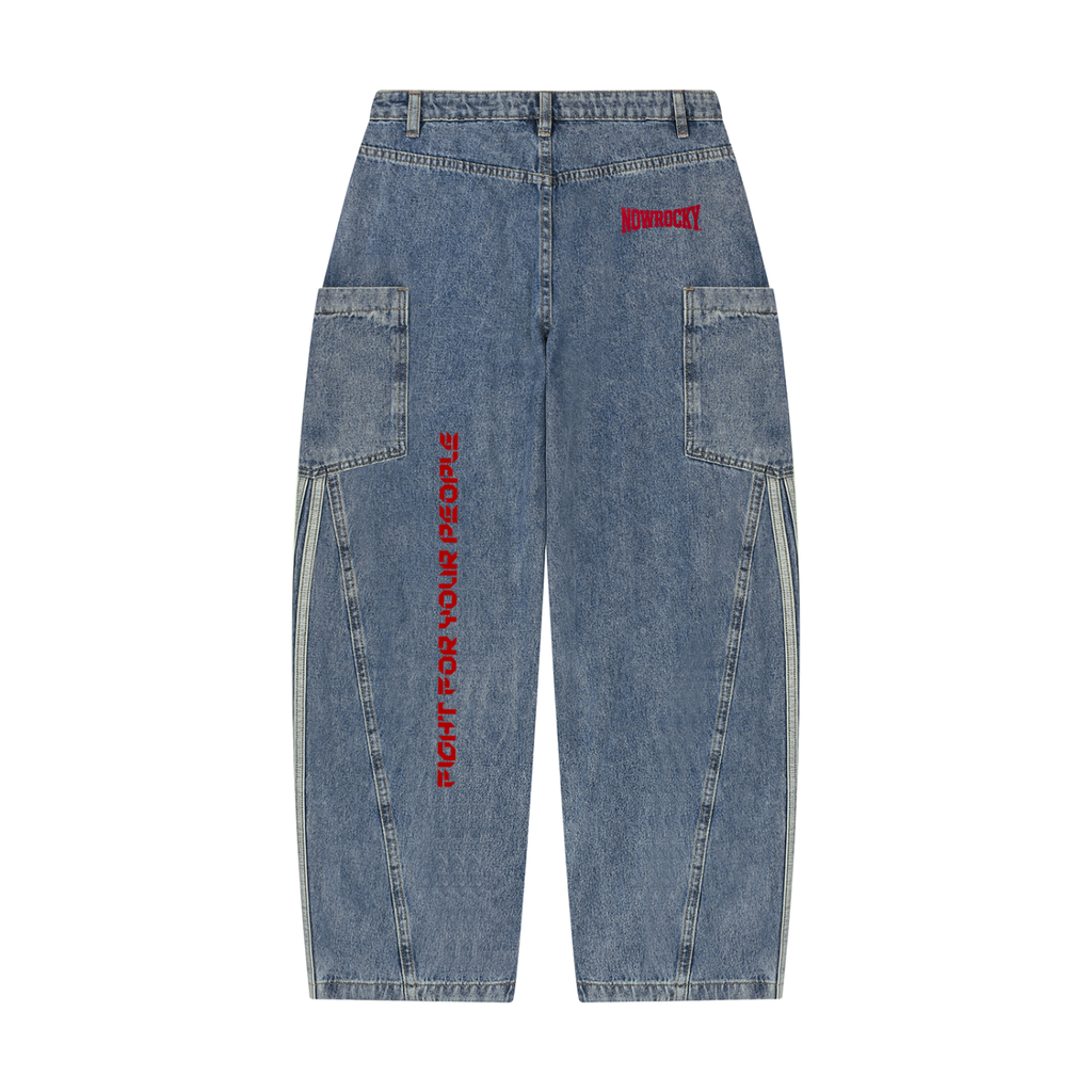 Jeansy Barrel Leg Vintage Wash – Nowrocky™ — ujęcie z profilu, beczkowata nogawka