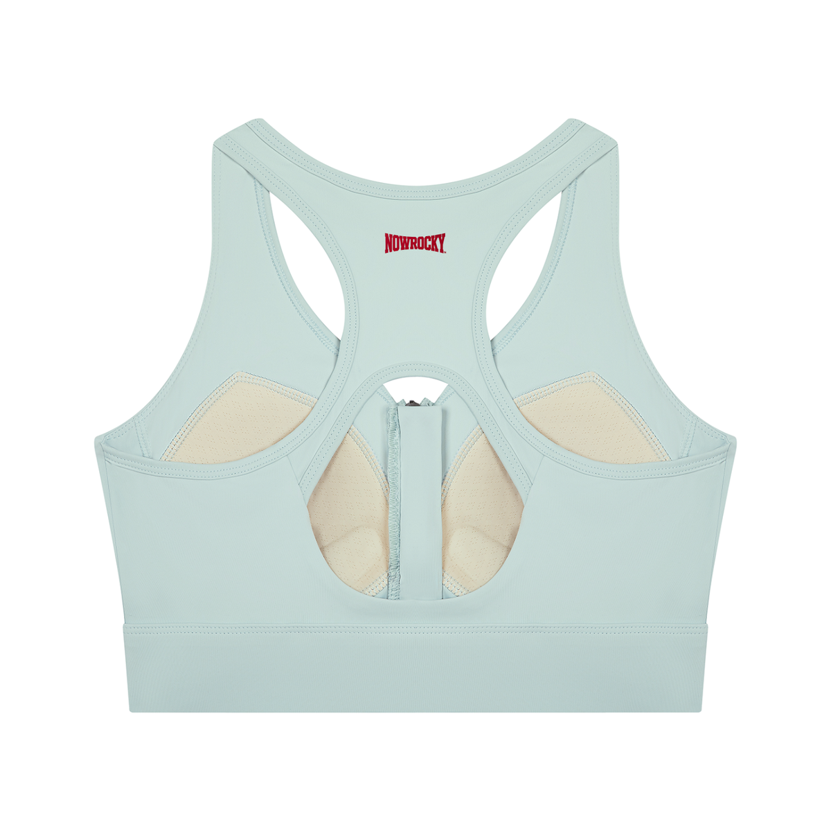 Biustonosz Sportowy Cropped Zip Racerback – Nowrocky™ — suwak na środku dekoltu, zbliżenie