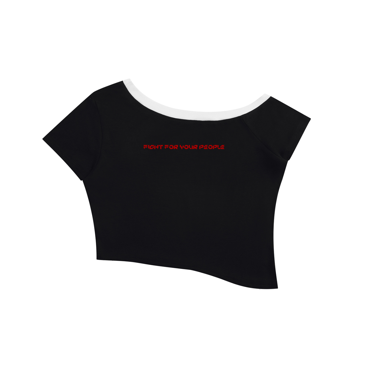 T-shirt Crop Off-Shoulder Contrast Stripe – Nowrocky™ — koszulka crop top, widok z tyłu