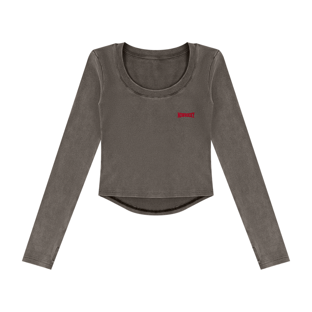 Longsleeve Crop Vintage Wash – Nowrocky™ — dekolt i ściągacz przy szyi