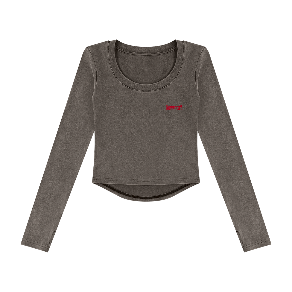Longsleeve Crop Vintage Wash – Nowrocky™ — dekolt i ściągacz przy szyi
