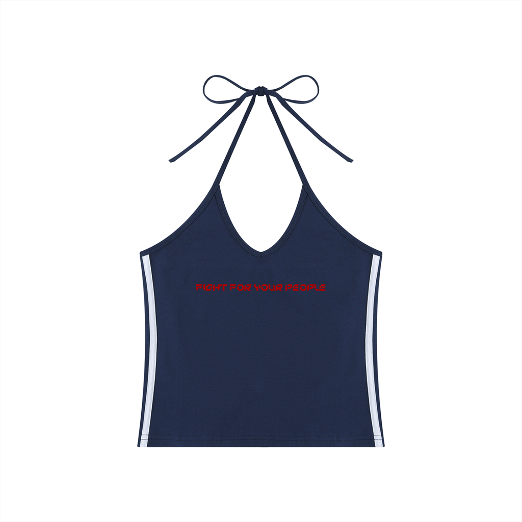 Tank Top Halter Crop Contrast Tape – Nowrocky™ — dolna krawędź kroju crop