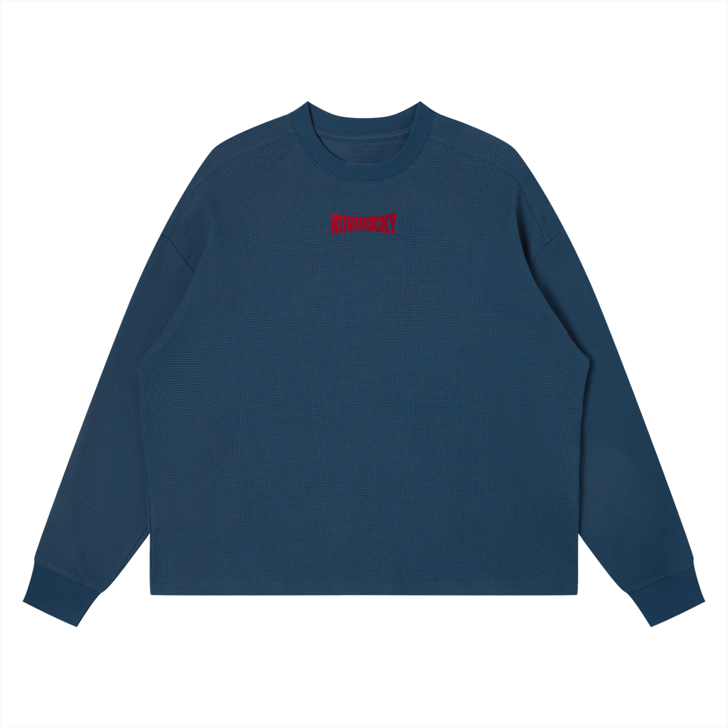 Longsleeve Waffle Boxy Drop Shoulder – Nowrocky™ — zbliżenie na waflowy splot dzianiny