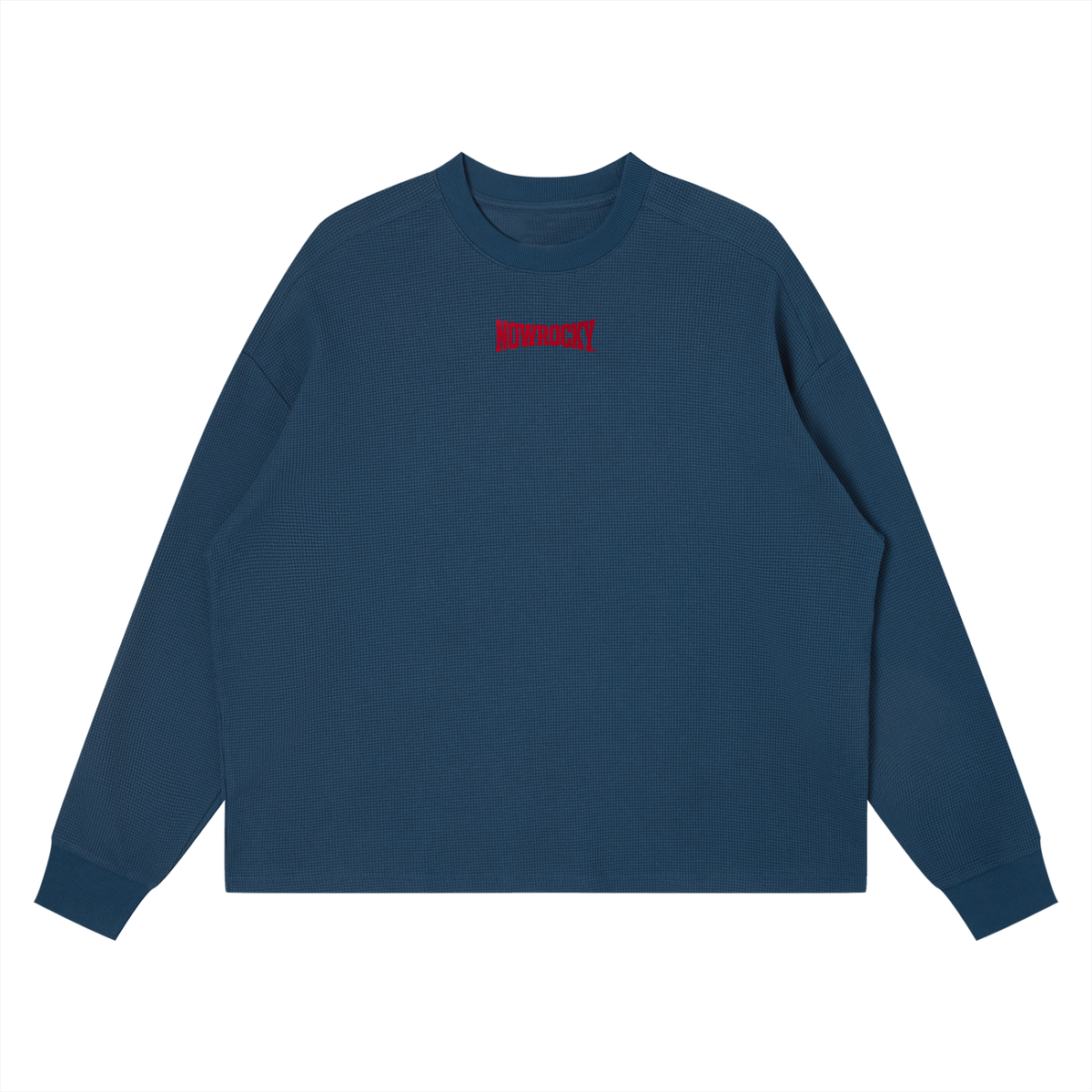 Longsleeve Waffle Boxy Drop Shoulder – Nowrocky™ — zbliżenie na waflowy splot dzianiny