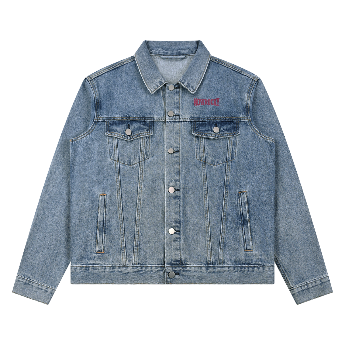Kurtka Jeansowa Vintage Wash – Nowrocky™ — kurtka dżinsowa na modelu, cała sylwetka
