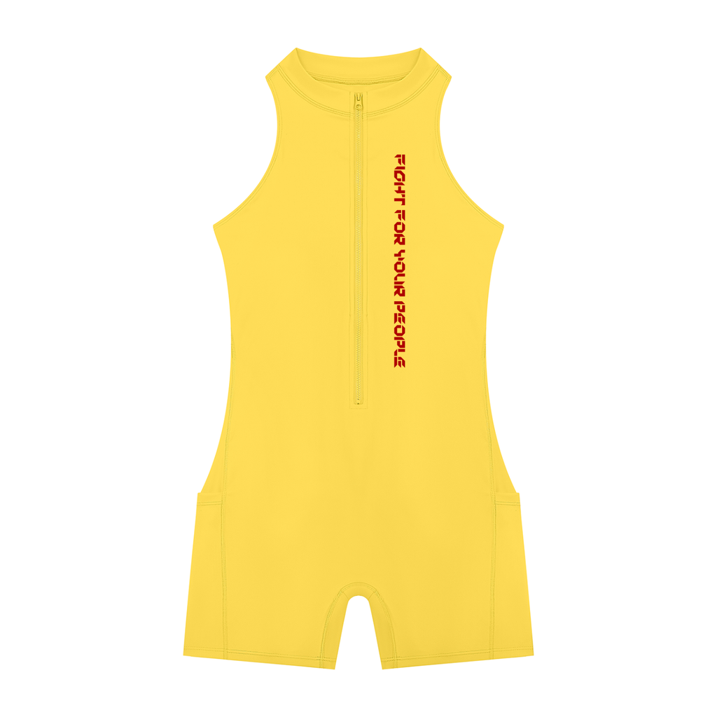 Romper Quarter-Zip z Wycięciami – Nowrocky™ — romper treningowy z profilu, cała sylwetka