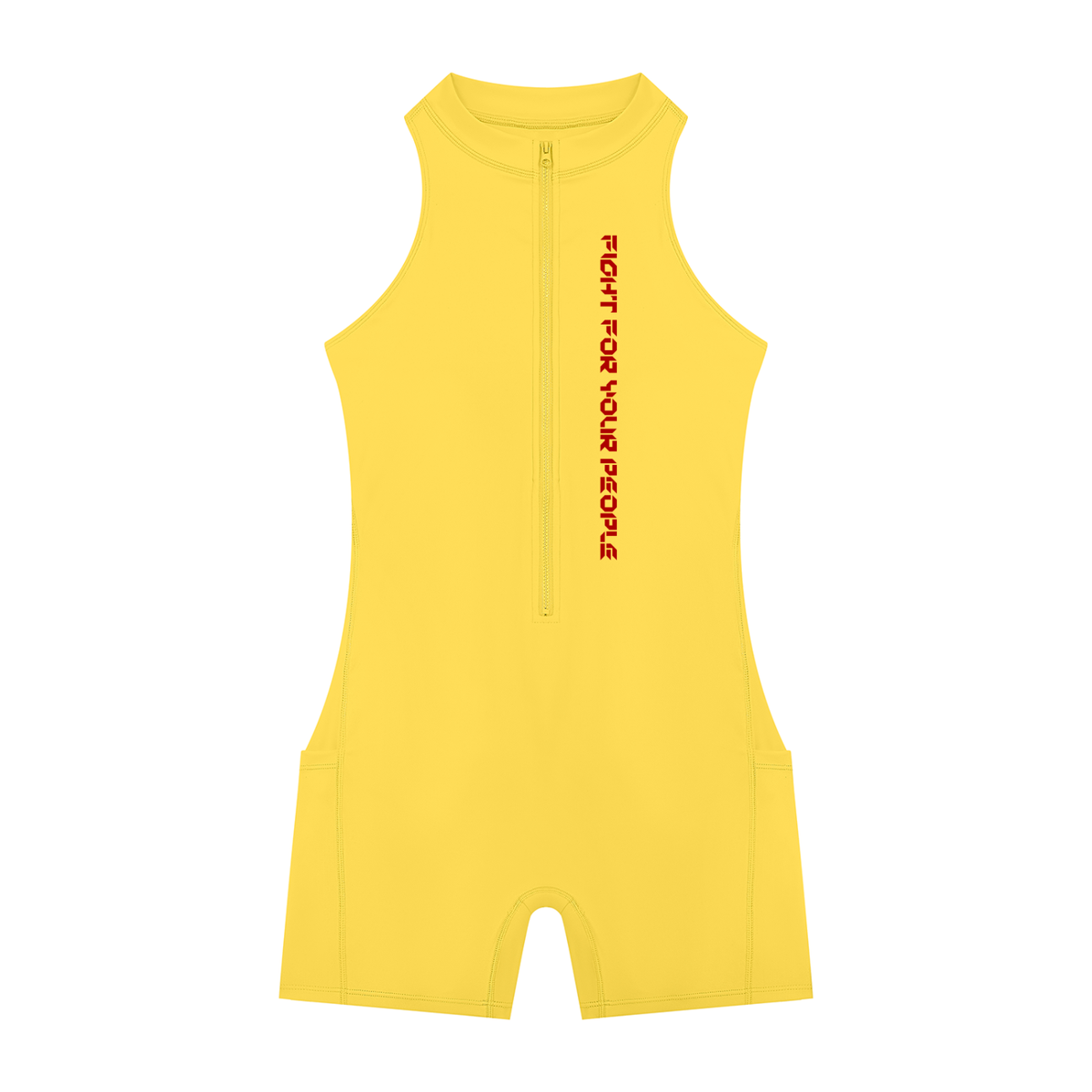 Romper Quarter-Zip z Wycięciami – Nowrocky™ — romper treningowy z profilu, cała sylwetka