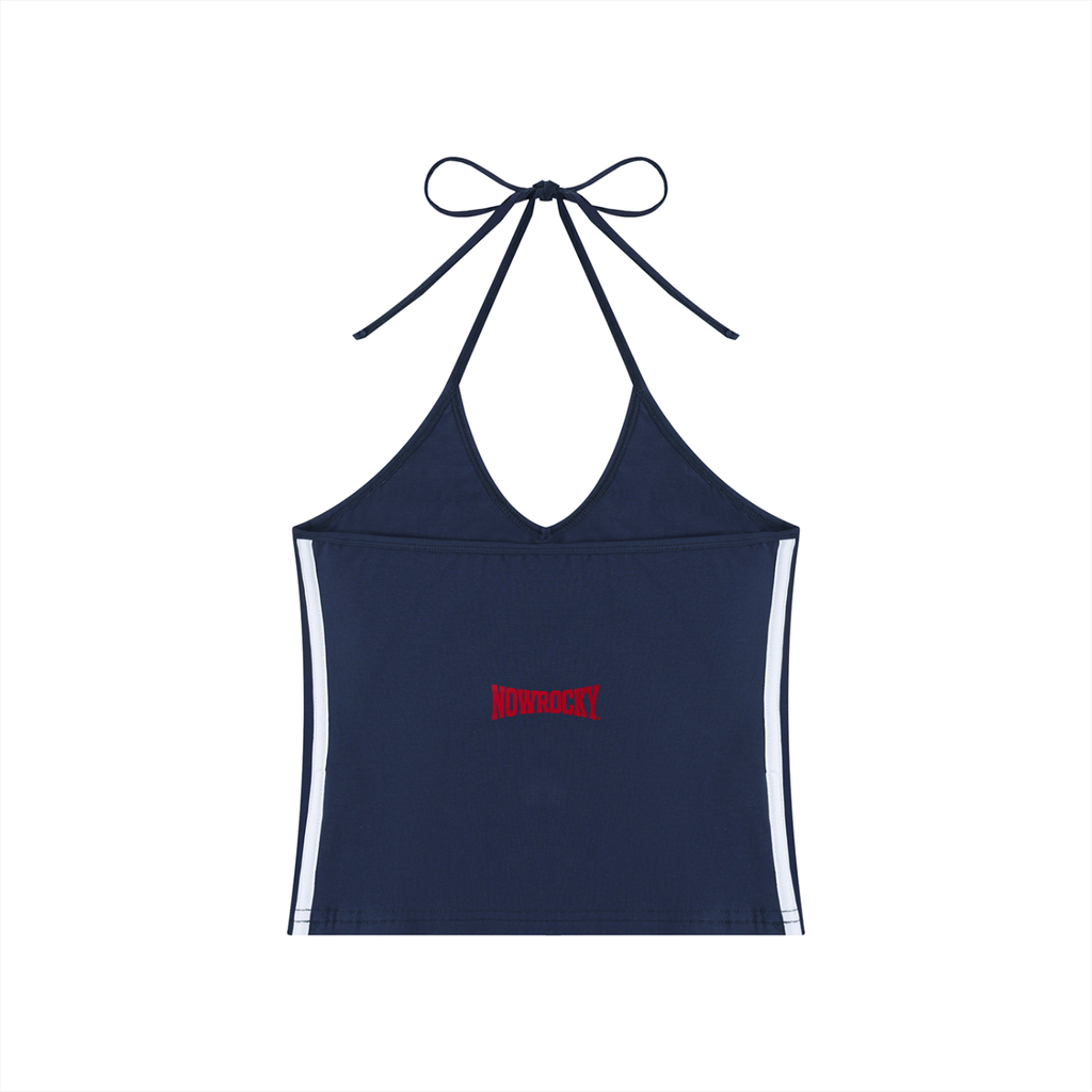 Tank Top Halter Crop Contrast Tape – Nowrocky™ — układ na płasko, całe ujęcie