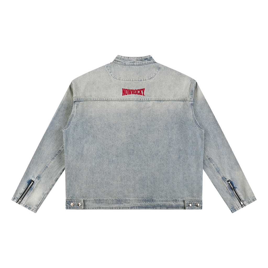Kurtka Jeansowa Vintage Wash Zip – Nowrocky™ — katana jeansowa od tyłu