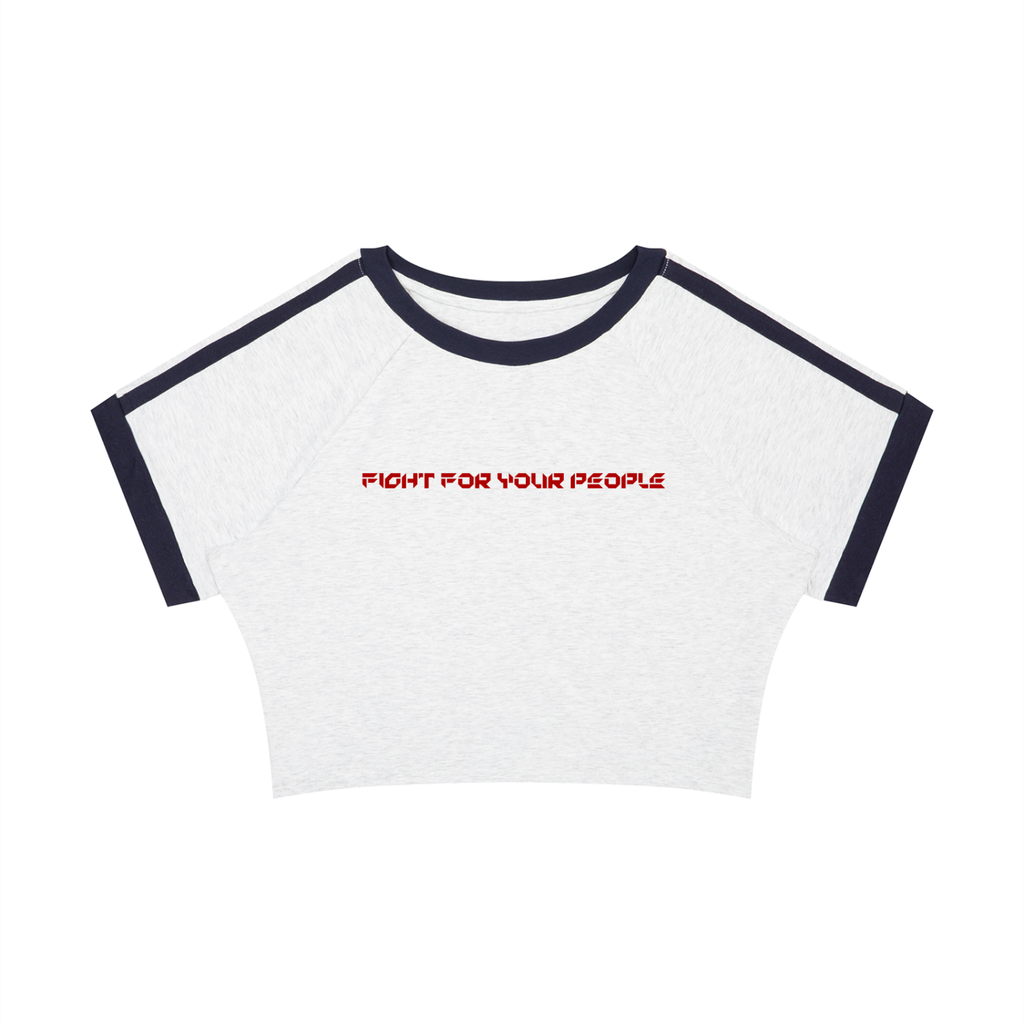 T-shirt Damski Raglan Crop Contrast Tape – Nowrocky™ — układ na płasko, strona przednia