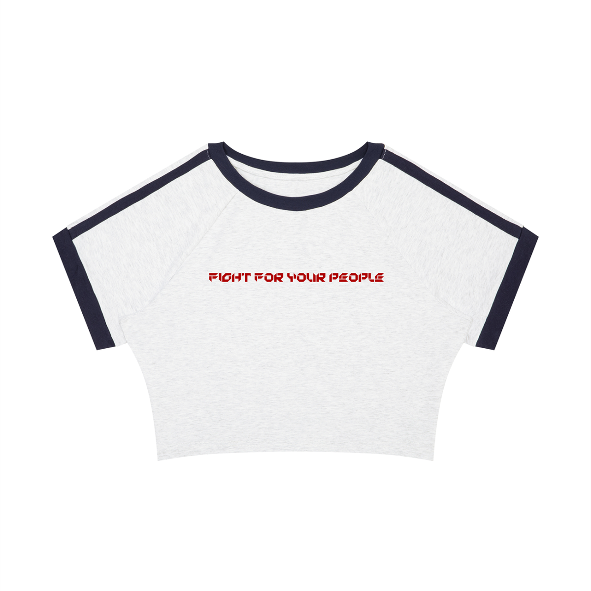 T-shirt Damski Raglan Crop Contrast Tape – Nowrocky™ — układ na płasko, strona przednia