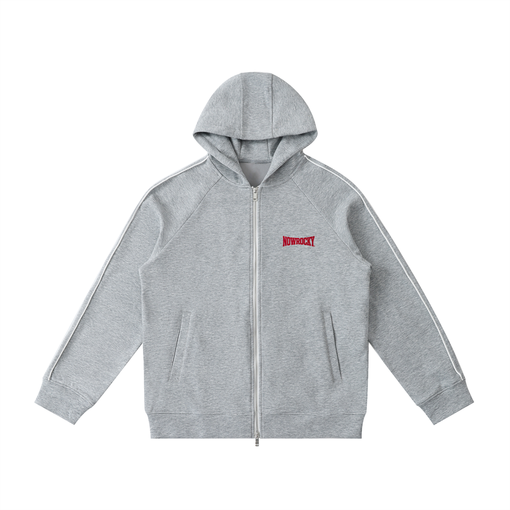 Bluza Zip Hoodie Raglan Heavyweight – Nowrocky™ — zbliżenie na zamek i kołnierz