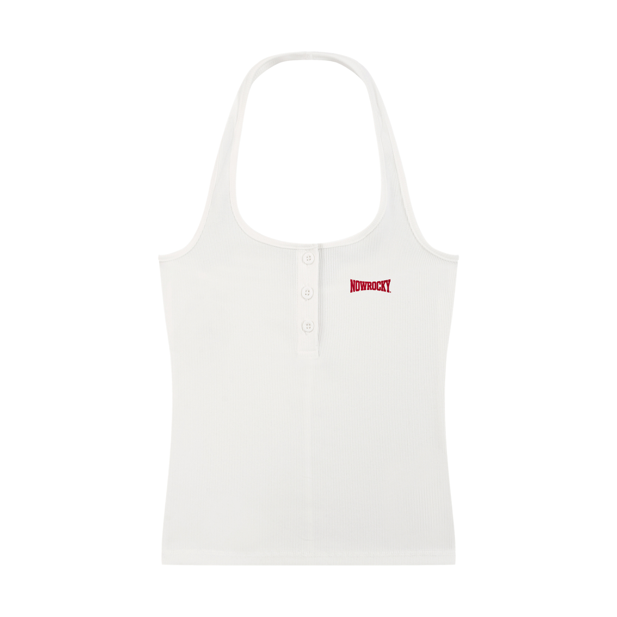 Tank Top Ribbed Henley – Nowrocky™ — prążkowany tank top na modelu, cała sylwetka