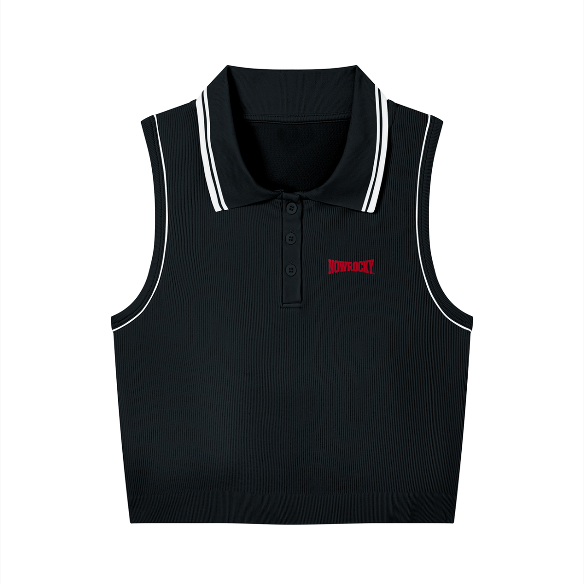 Polo Rib Crop Bez Rękawów – Nowrocky™ — koszulka polo bez rękawów w ujęciu z przodu