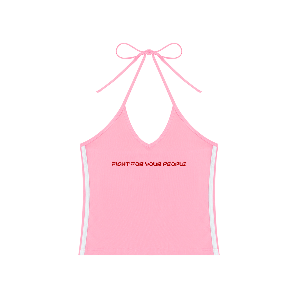 Tank Top Halter Crop Contrast Tape – Nowrocky™ — wiązanie za szyją w zbliżeniu