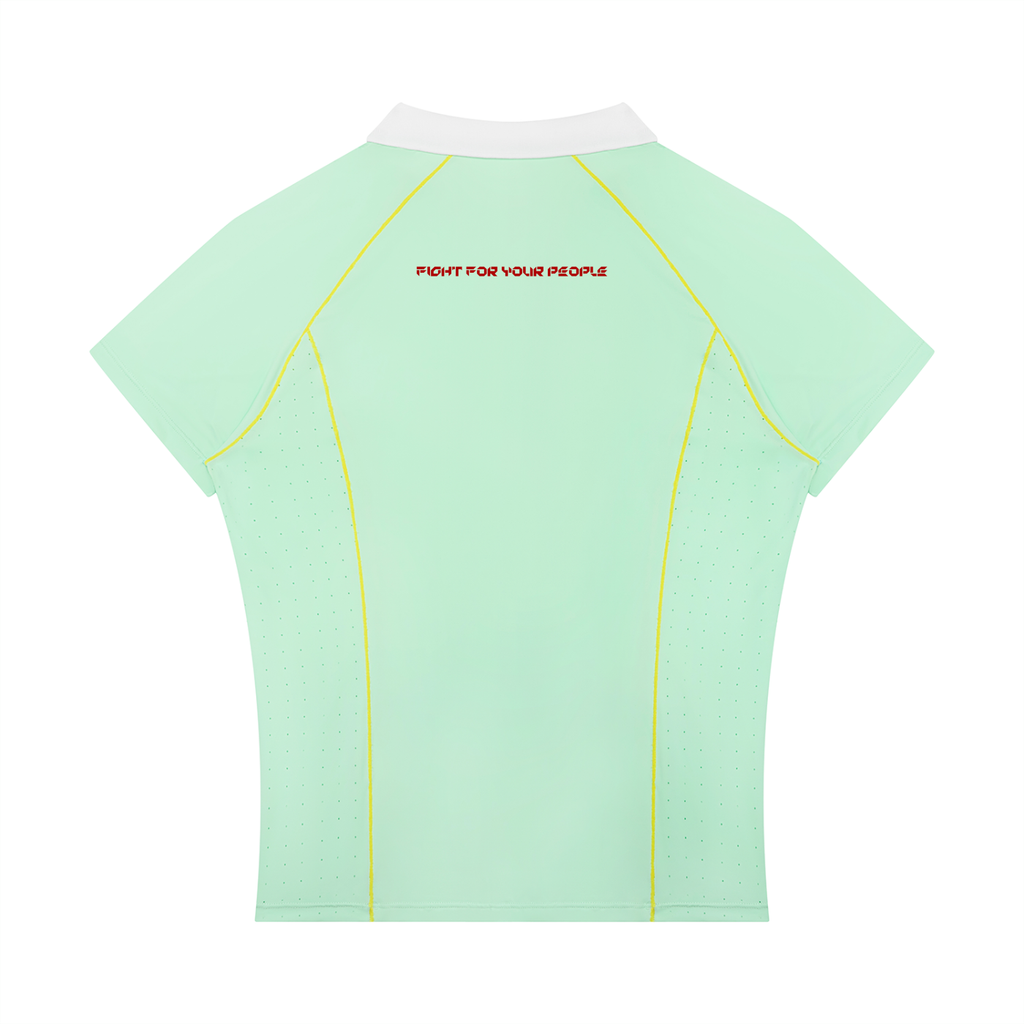 Polo Damskie Quarter-Zip Contrast Collar – Nowrocky™ — zbliżenie na suwak quarter-zip