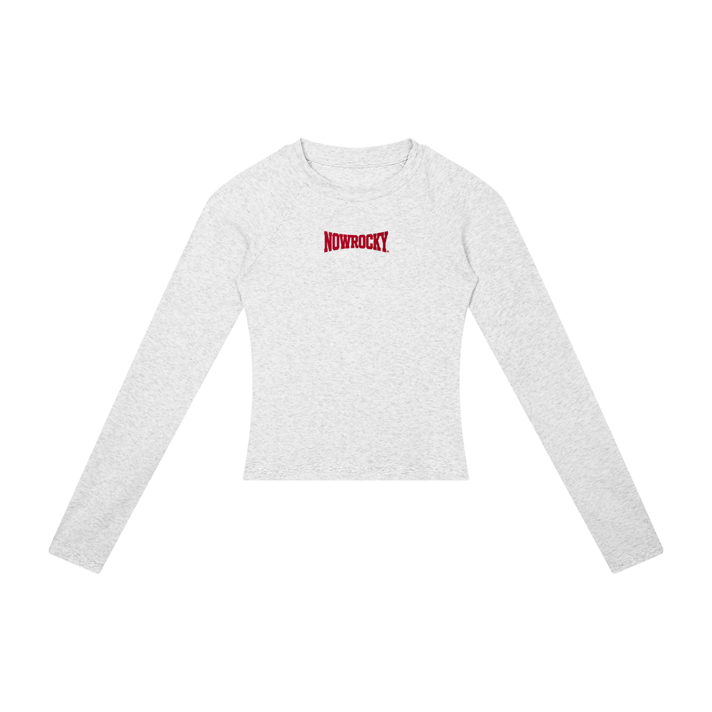 Longsleeve Slim Raglan Crop – Nowrocky™ — układ na płasko, strona przednia