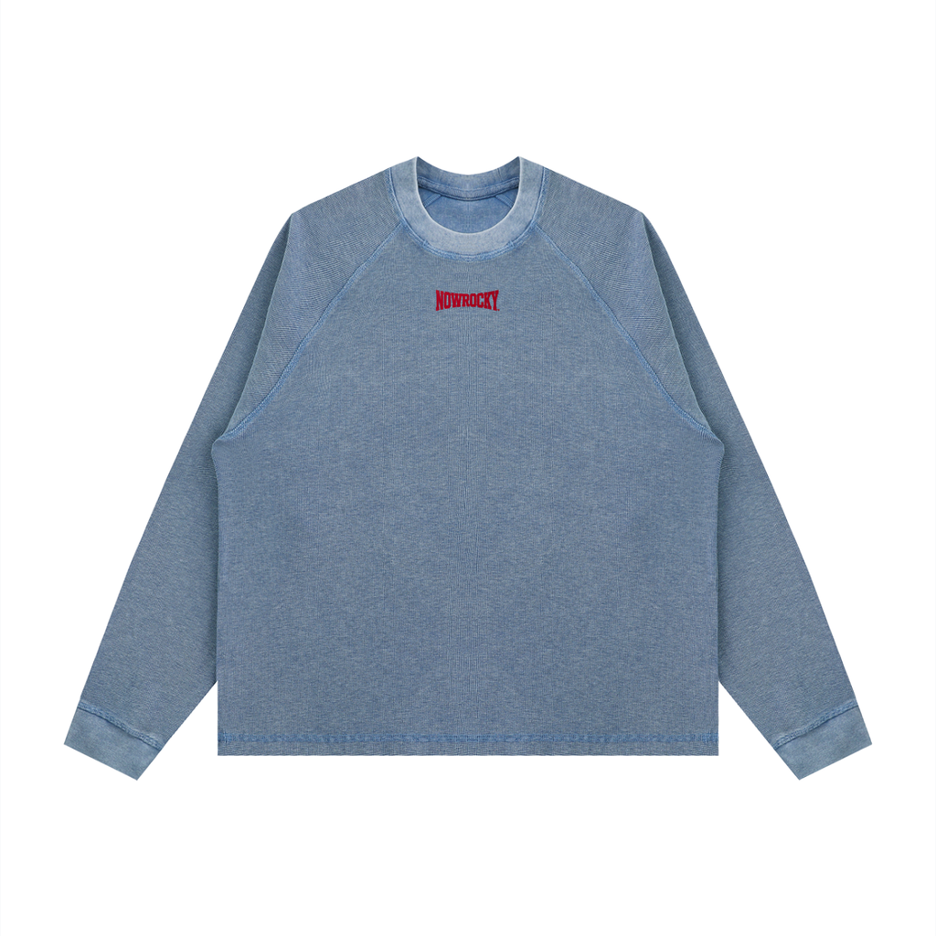 Longsleeve Vintage Wash Boxy Raglan – Nowrocky™ — zbliżenie na sprany efekt vintage wash