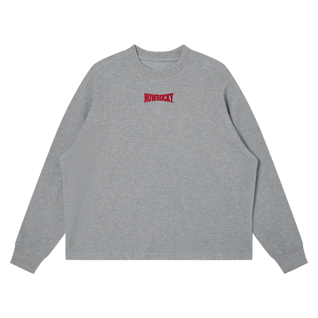 Longsleeve Waffle Boxy Drop Shoulder – Nowrocky™ — luźna koszulka waflowa, ujęcie z profilu