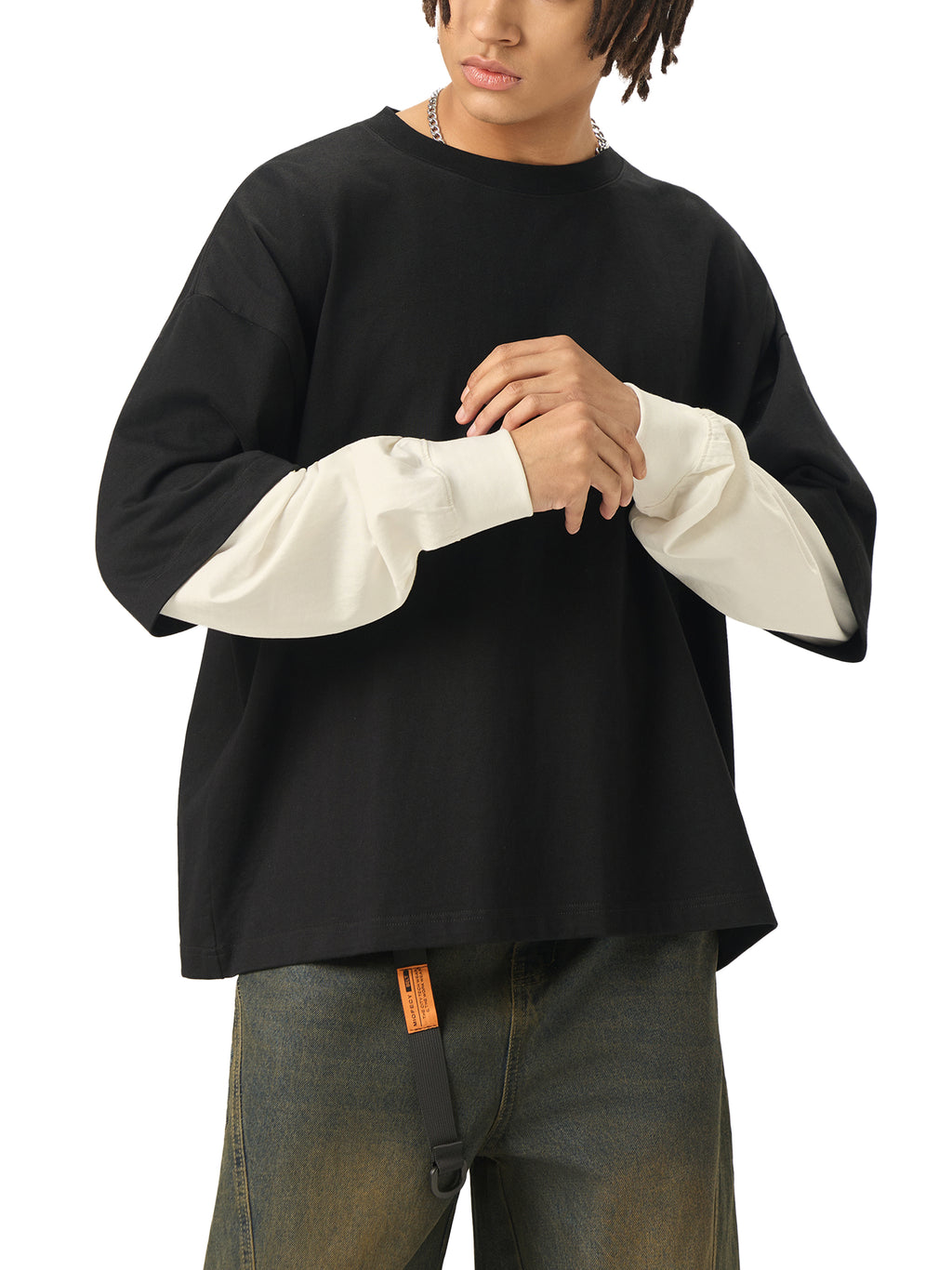 Longsleeve Layered Contrast Sleeve – Nowrocky™ — układ na płasko, strona przednia