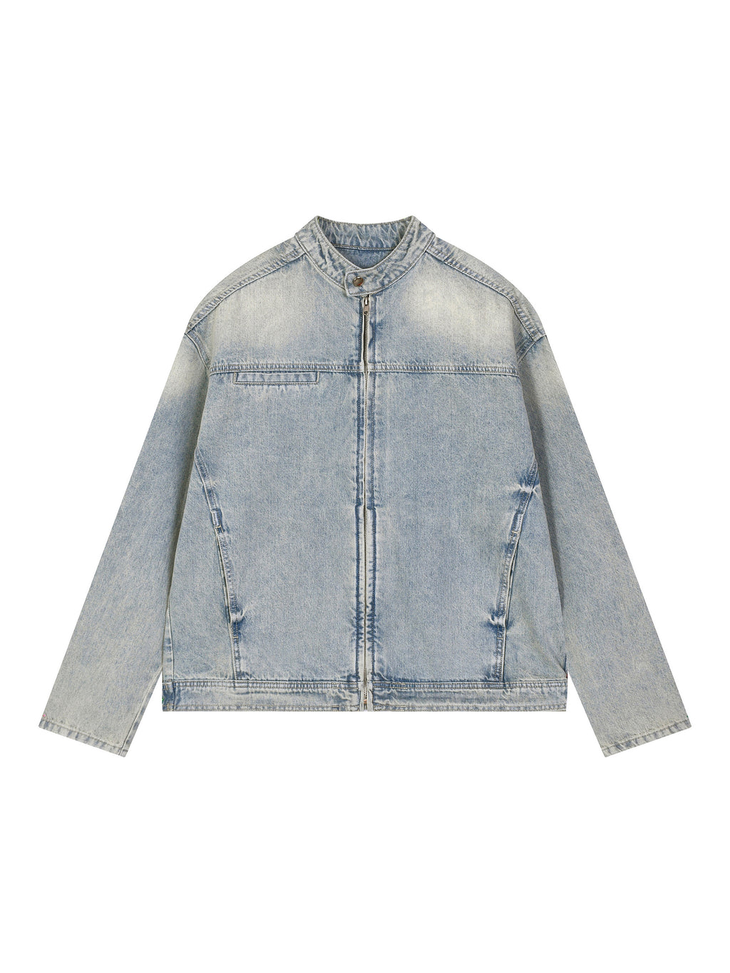 Kurtka Jeansowa Vintage Wash Zip – Nowrocky™ — kurtka dżinsowa na modelu, cała sylwetka