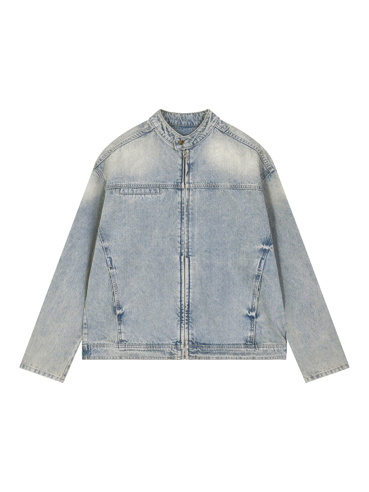 Kurtka Jeansowa Vintage Wash Zip – Nowrocky™ — kurtka dżinsowa na modelu, cała sylwetka